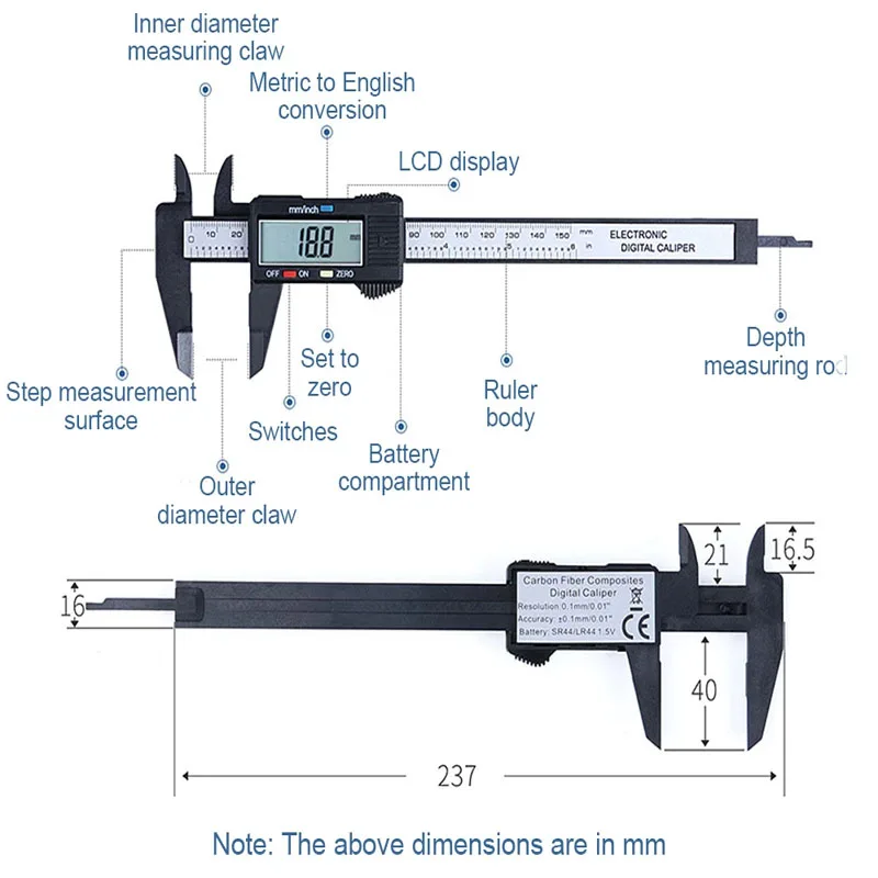 150/100 mm Elektronisches Messgerät Digitaler Messschieber 6-Zoll-Messschieber  Mikrometer Digitale Skala Tachometer mit Batterie - AliExpress
