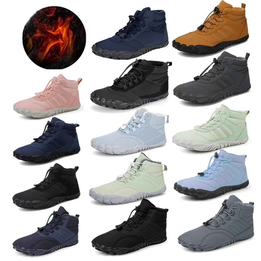 Winter Warm Running Barefoot Shoes Women Men Rubber Running Shoes Waterproof Non-Slip Breathable for Outdoor Walking