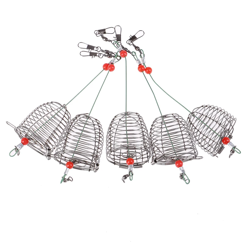 Stainless Steel Wire Fishing Lure Conical Cage 5Pcs Fish Bait Lure Fishing Accessory Bait Cage Trap Basket Feeder Holder fishing lure