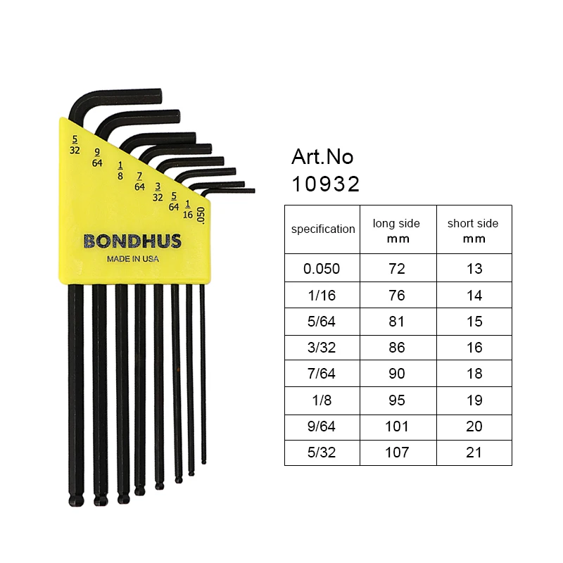 Bondhus 10605 Lot de 2 tournevis à extrémité sphérique 3/32 avec finition ProGuard, 7,1 cm