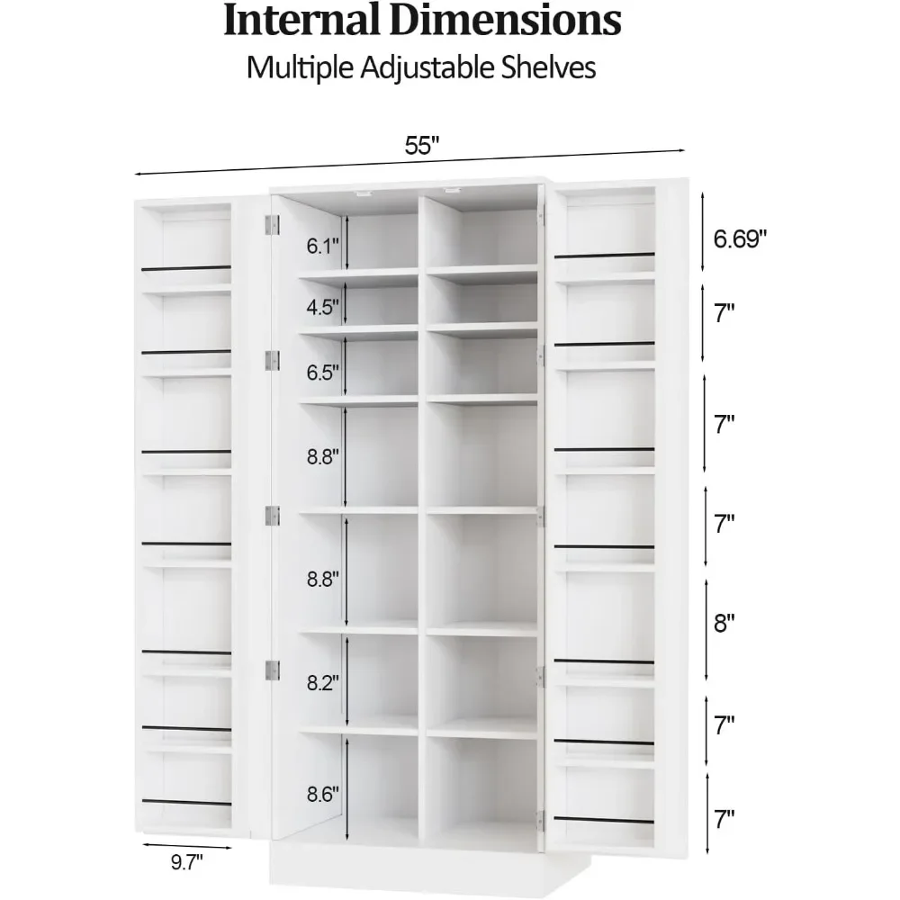 Pantry Cabinet,Tall White Kitchen Storage Cabinet with 2 Doors and Adjustable Shelves, 59" H Food Storage Freestanding Cupboard 4