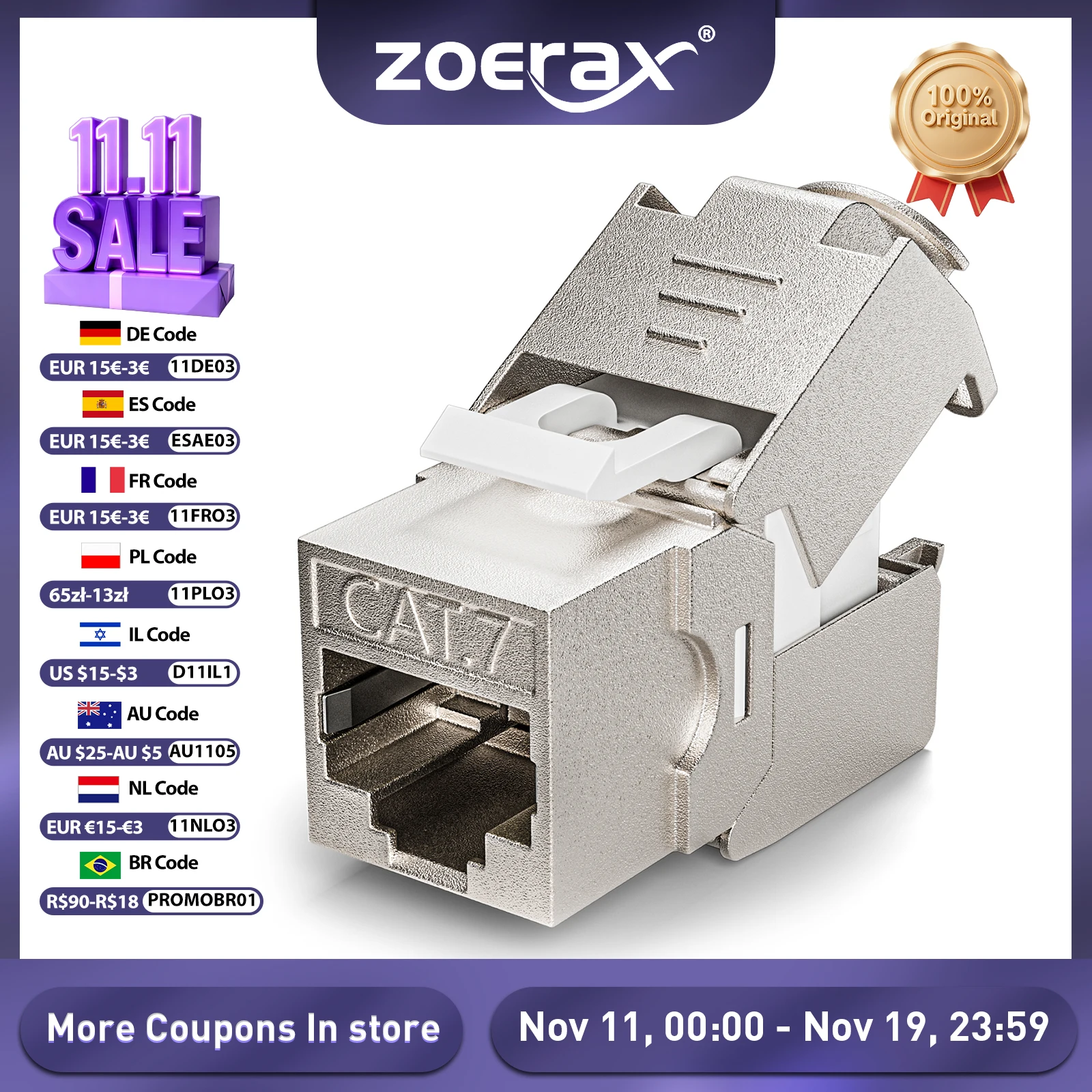 ZoeRax RJ45 CAT8 CAT7 CAT6A Keystone Jack Network Shielded Tool