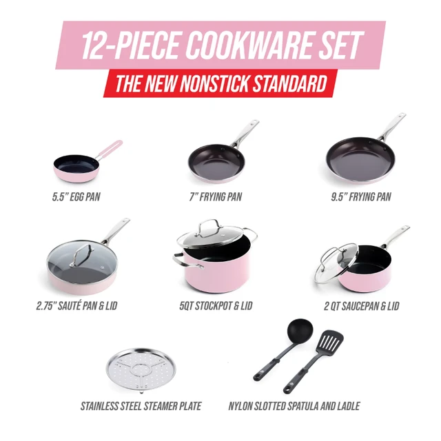 Blue Diamond 12-Piece Toxin-Free Ceramic Nonstick Cookware Set, Blue