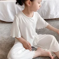 Ensemble de soie glacée pour filles, vêtements de maison fins pour enfants, vêtements d'été pour enfants, climatisation, manches courtes, ensemble pyjama pour filles 2