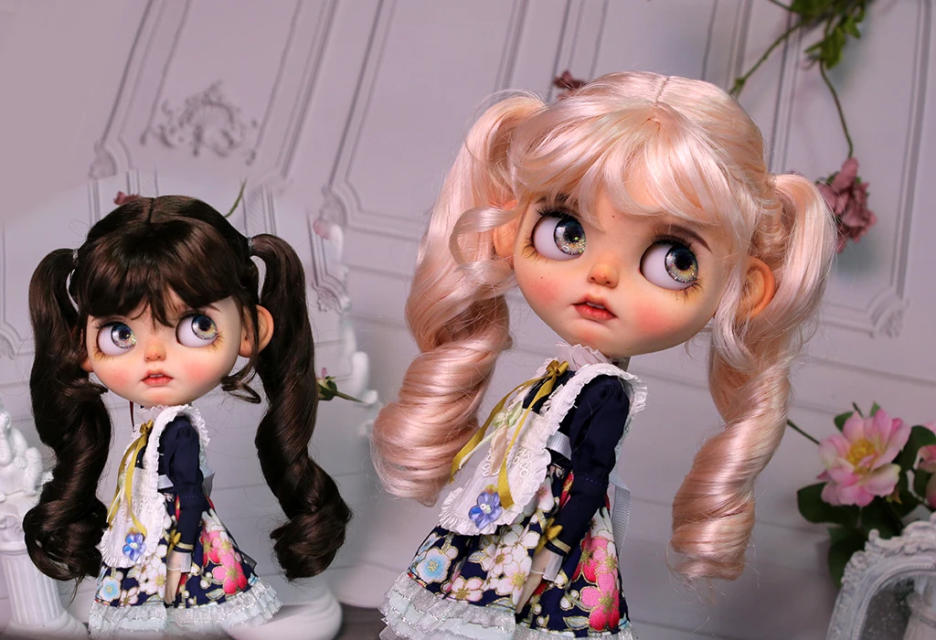 

Парик кукольный Blythes, подходящий для 1/6, 9-10 размеров, модный новый двойной конский хвост, имитация челки из мохера, Искусственный розовый, золотой, смешанный, кофейный