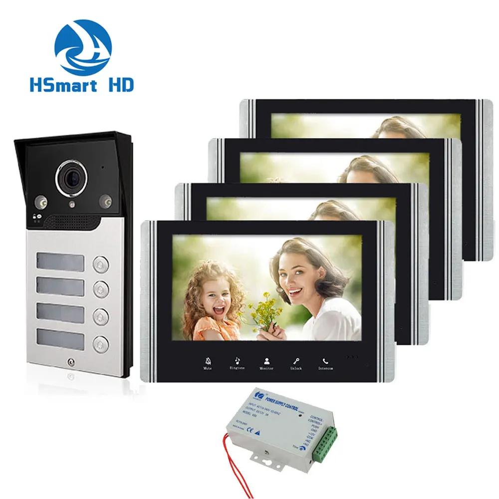 Intercom System for Building | 4 Apartment WiFi Video Doorbell | 4 Monitors  7 | Buzzer System, Door Release - DX4741M/ID