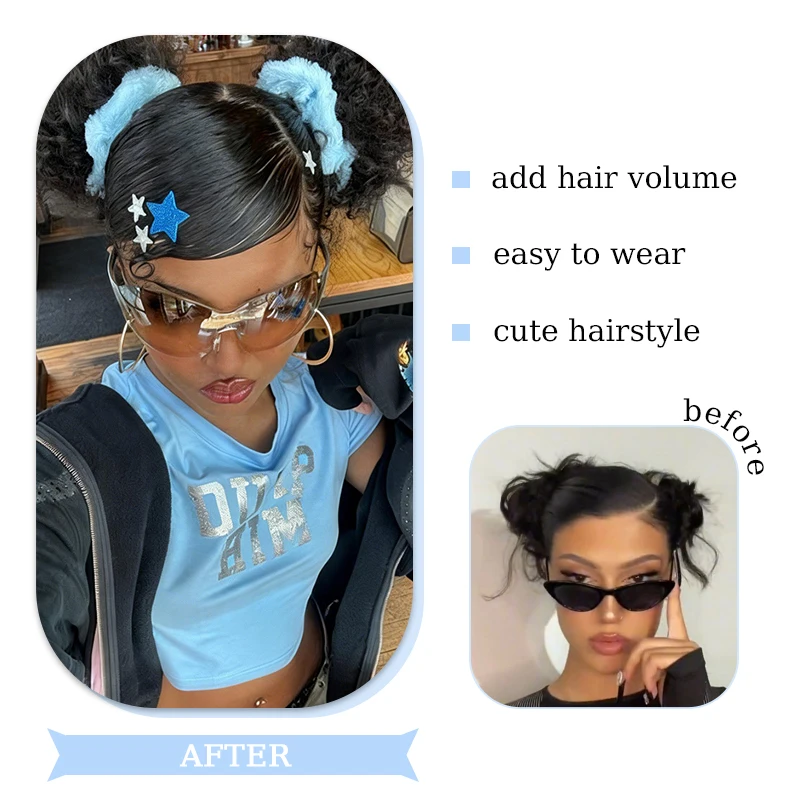 2Pcs Kinky Curly Chignon Hair Bun Wig Afro Puff Hair Extensions Synthetic Curly Bun Hairpiece with Hair Tie for Women Girls Wear