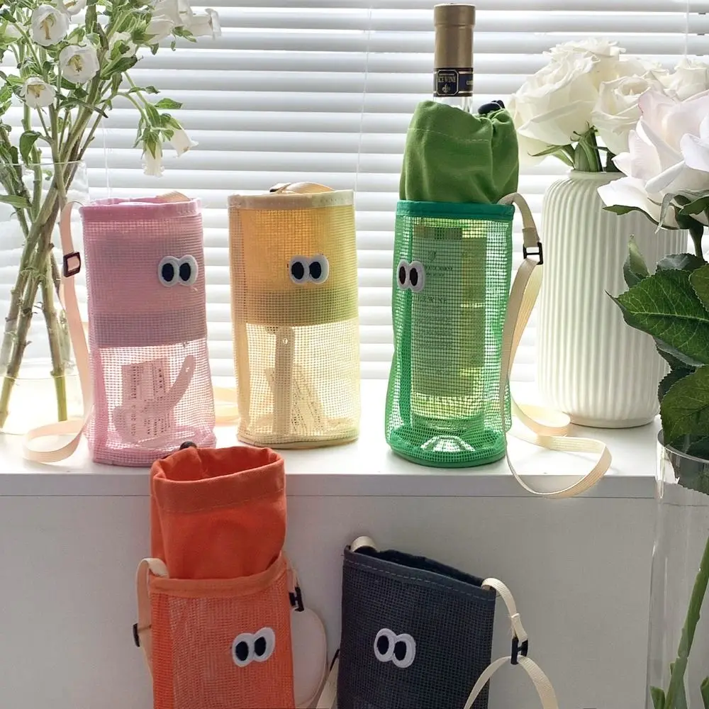 휴대용 어깨 스트랩 물병 케이스, 캔디 컬러 메쉬 컵 파우치, 휴대폰 가방, 야외 물병 커버