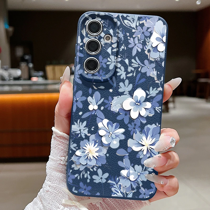 Blue Flowers Patterned Soft Silicone Phone Case