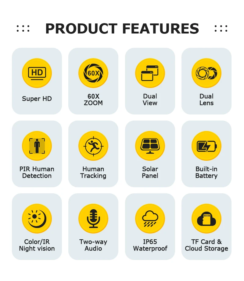 6K 12MP 4G SIM Solar Security Camera 60X ZOOM Dual Lens 360° View Outdoor WiFi I