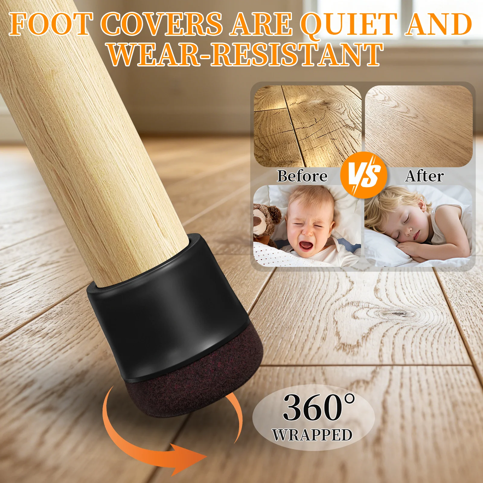 Chair Leg Protectors with Felt Pads for Floor Protection, 16-Piece Set