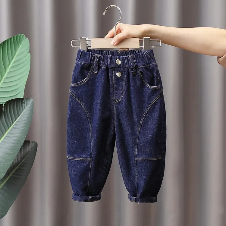 2025 Spring Boys' Jeans Long Pants Spring and Autumn Children's Wear Haren Pants Medium and Small Children's Loose Fat Pants