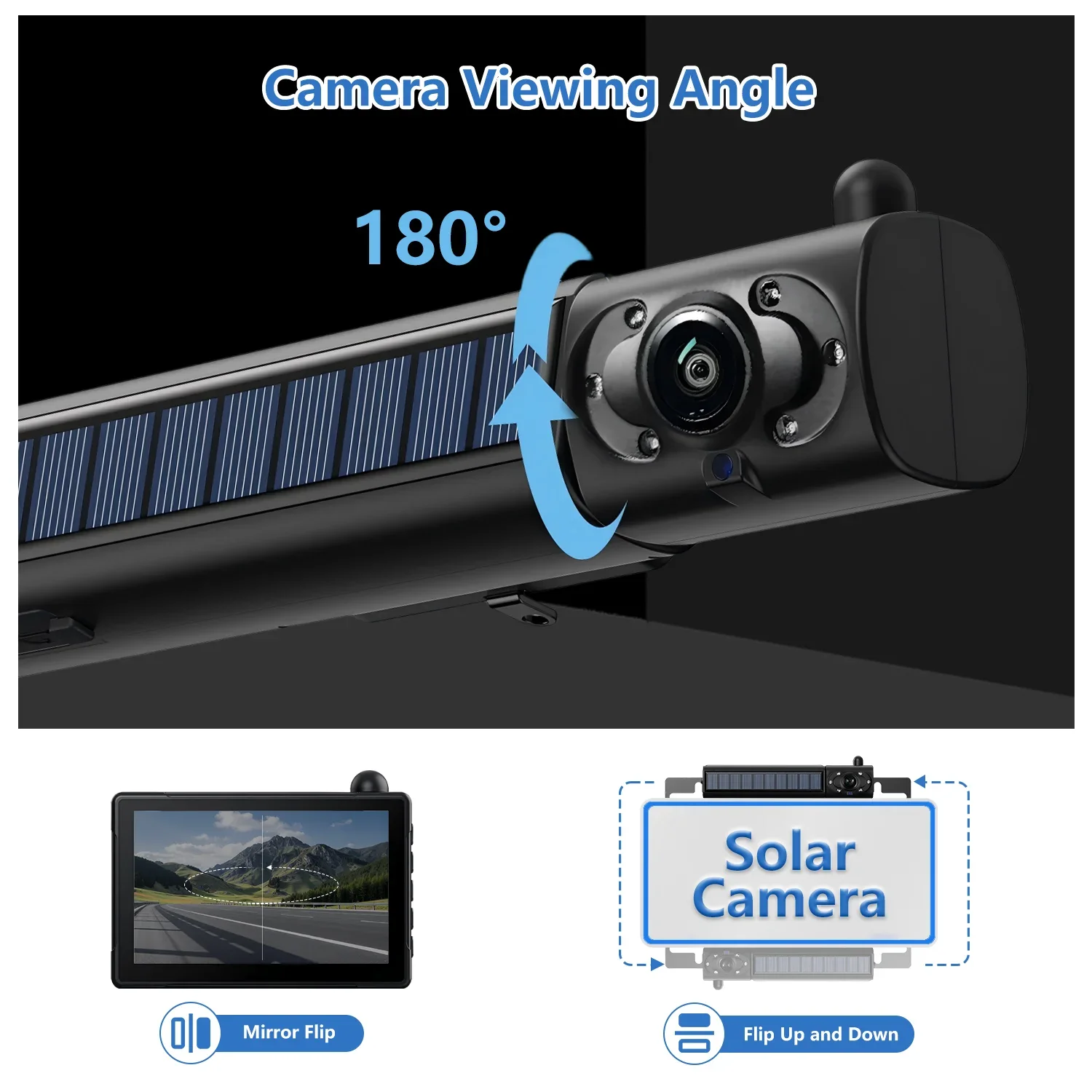 5인치 1080P HD 모니터, 5000mAh 배터리, IP69K 방수 기능을 갖춘 태양광 무선 백업 카메라 시스템, 차량용 3분 DIY 설치