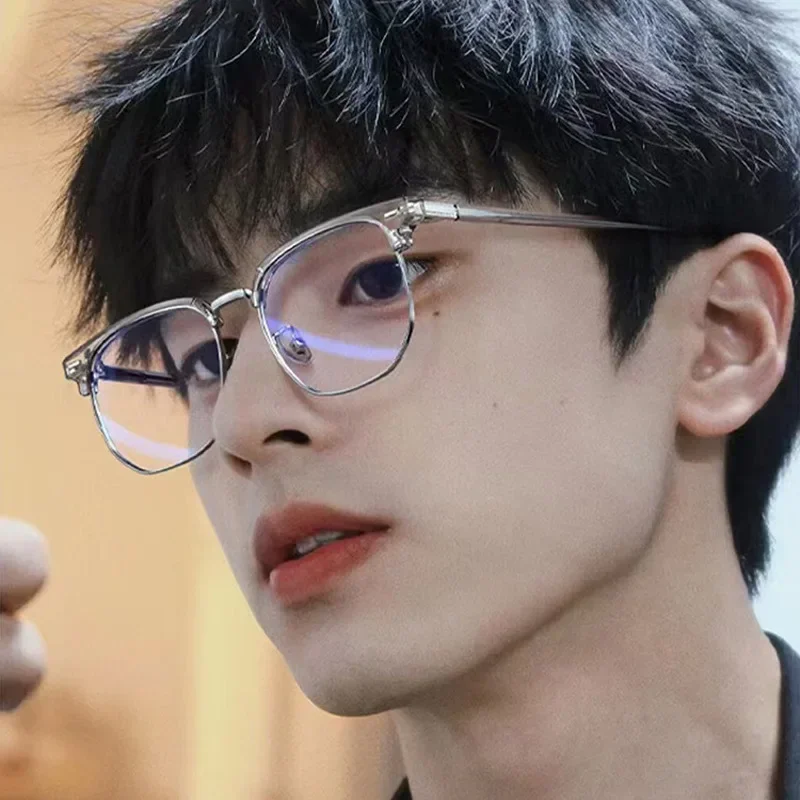 Fashion Unisex Square Plain Glasses Men Women Metal Frame Glasses Polygon Eyeglasses Gentle Black Anti Blue Light anti blue light glasses fashion eyeglasses