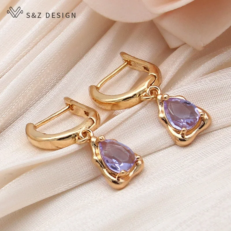 S&Z DESIGN New Fashion Irregular Champagne Gold Color Light Purple Water Drop Dangle Earrings For Women Party Daily Jewelry Gift