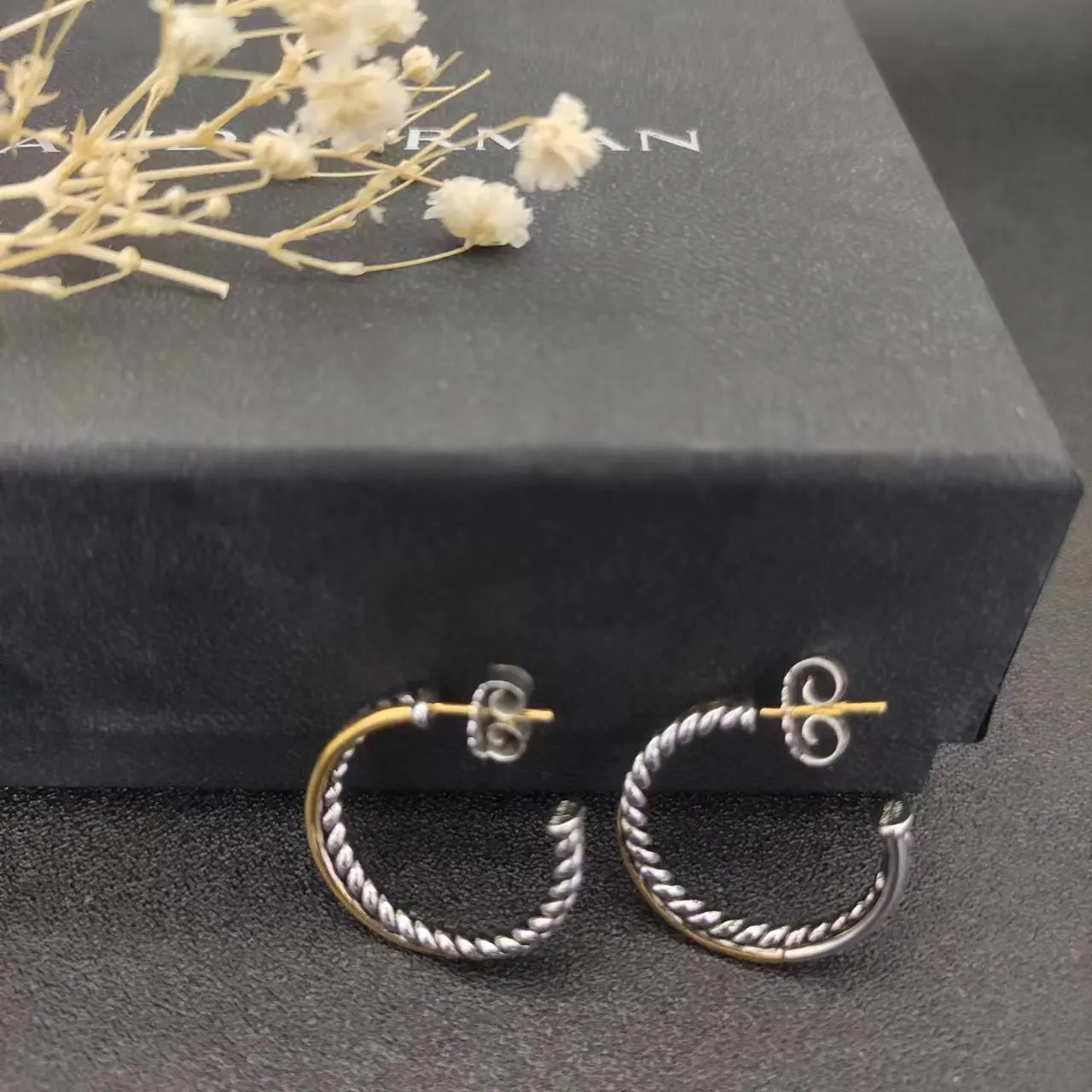 HSC DY Gold Hook Twisted Wire Buckle Earrings in Sterling Silver with 14K Yellow PlatedPlated