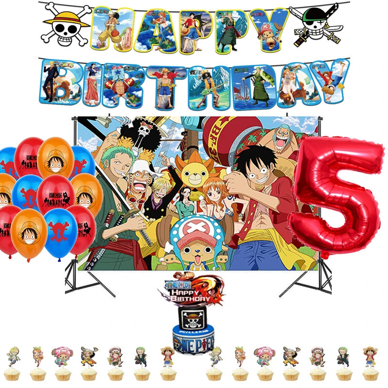 One Piece Anime Theme Birthday Party Decorations Cartoon Balloons Garlands  Banner Cake Toppers Background Set Party Supplies New - Fantasy Figurines -  AliExpress