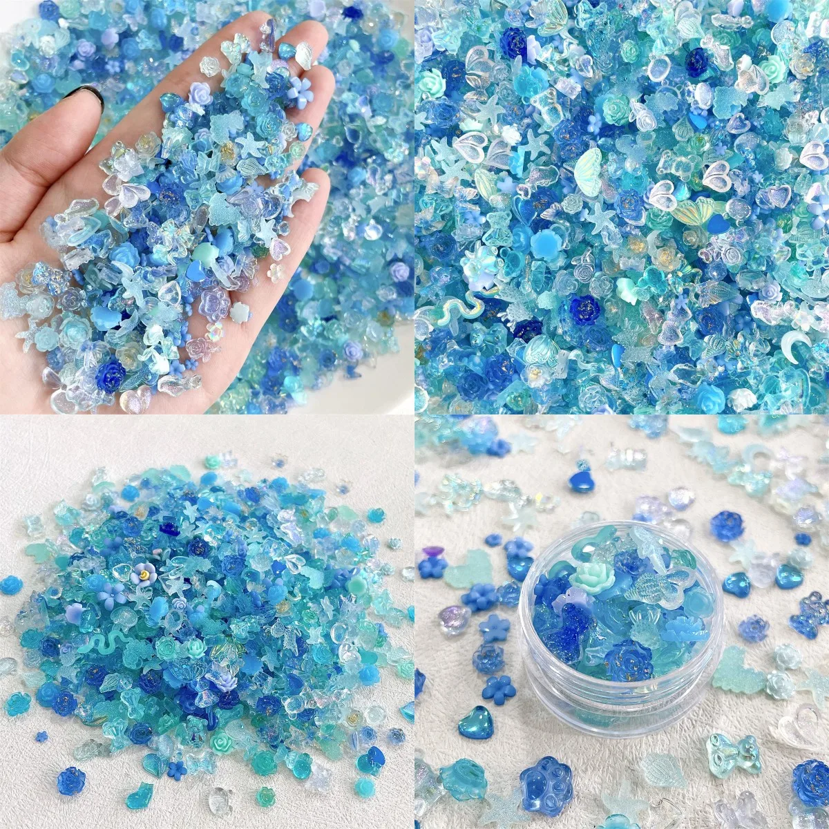 One Box 3D Kawaii Colorful Mixed Ranbom Resin Nail Art Charms Flower Bow Heart Nail Rhinestones Decorations DIY Nail Accessories