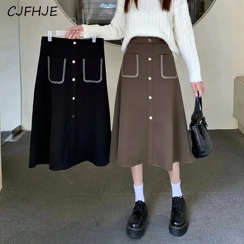 

CJFHJE Новинка весна, Женская шерстяная юбка средней длины с эластичным поясом, модная женская универсальная Повседневная трапециевидная юбка в Корейском стиле