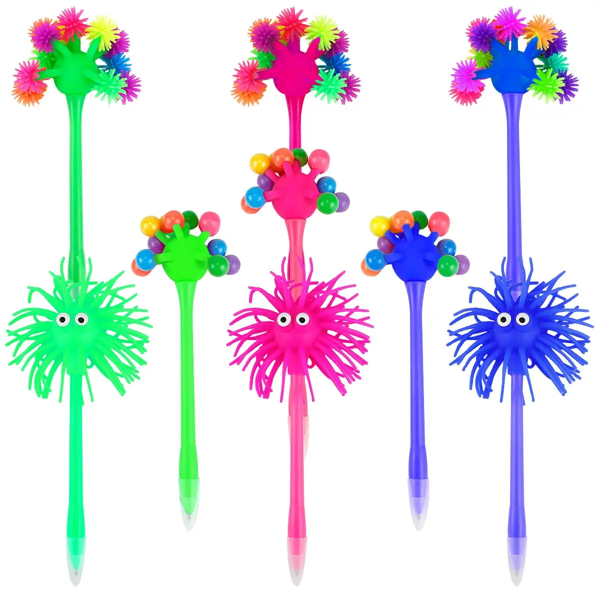 3Pcs Ballpoint Pens Cute Sea Urchin Shaped Pens Soft Rubber Monster Pens Office Stationery Creative Blue Ink Gel Pens Office
