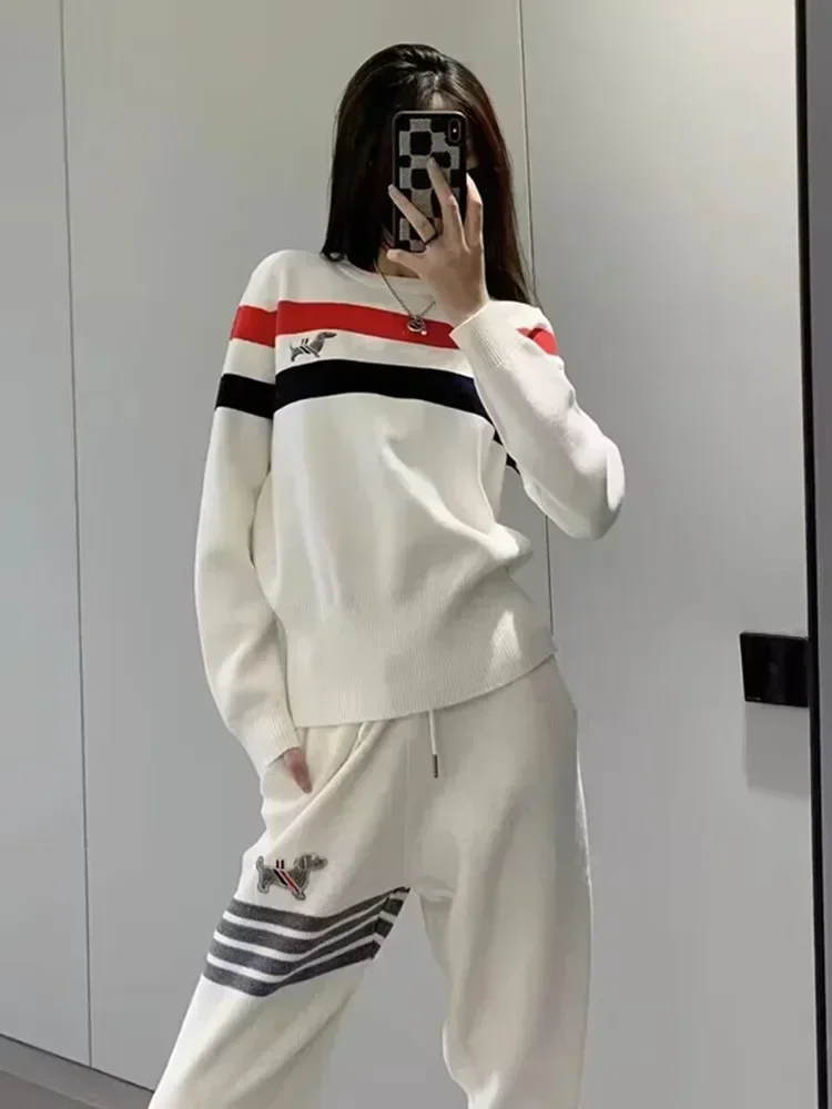 Women Golf Suit Two Piece Set Golf Sweaters Autunm Suits Korean Windproof Knit Top Casual Women's Pants Sweater