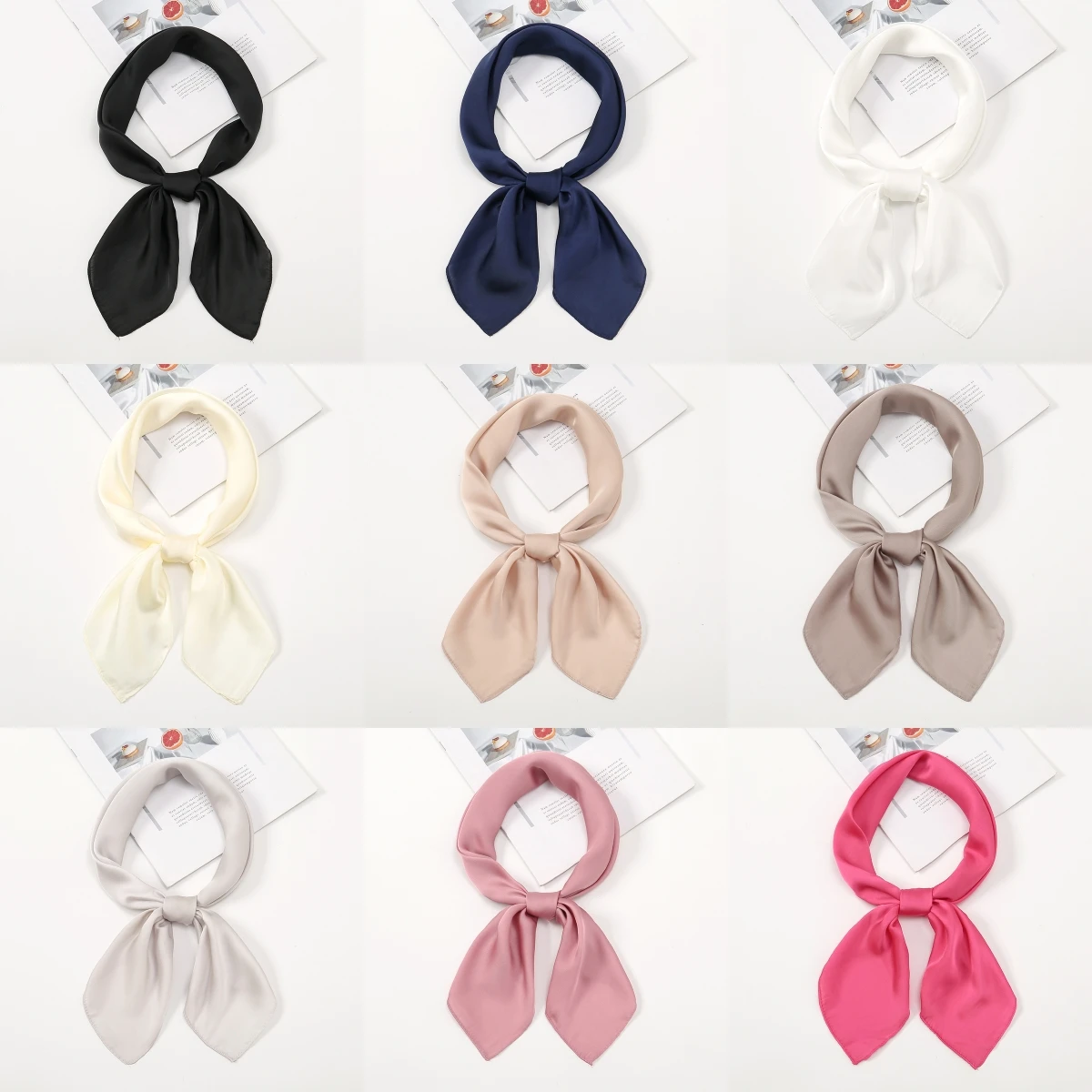 70*70cm Small Size Satin Square Scarf Women Turban Handkerchief Solid Color Matte Silk Hair Wraps Thin Plain Female Neckerchief 2