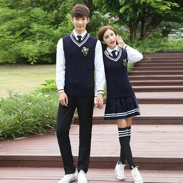 boy-girl-high-school-uniform-manica-lunga-ragazza-coreana-gilet-camicetta-pantaloni-primavera-jk-suit-british-young