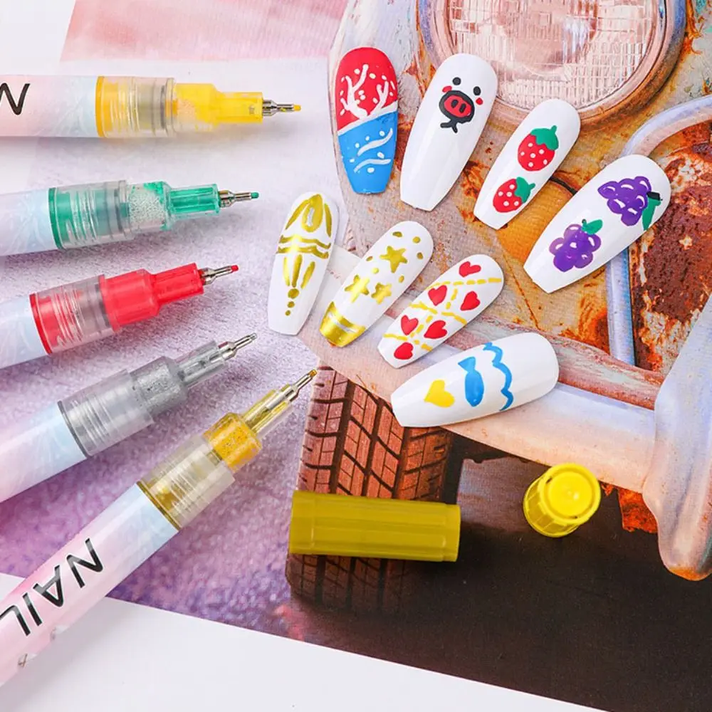 12Pcs/Set Colourful Waterproof Nail Art Graffiti Pen DIY 3D Nail Art Drawing Pen Abstract Line Manicure Tool Painting Liner