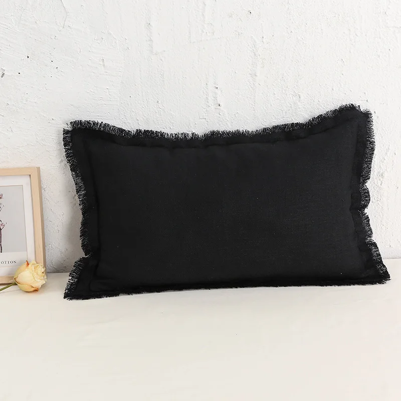 Faux Linen Cushion Covers with Tassels, Euro Flax Set, Decorative Throw Pillow Cover, Boho Shabby Chic Style, 45x45cm, 30x50cm,