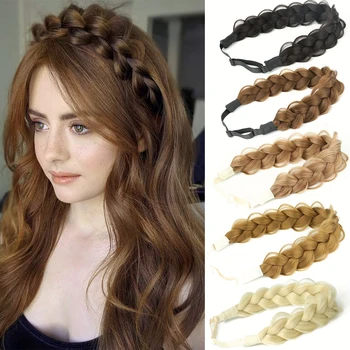 Fascia per capelli intrecciata per capelli sintetici con fascia elastica per donne e ragazze, copricapo intrecciato biondo marrone, fascia per capelli
