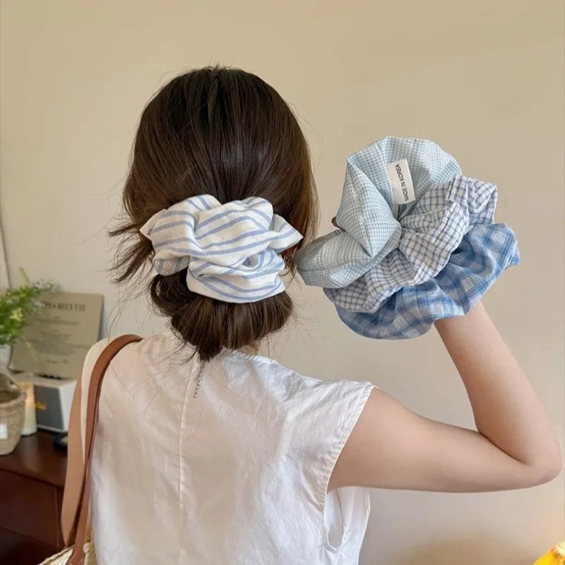 Versatile Blue Striped Floral Fabric Hair Accessory Set
