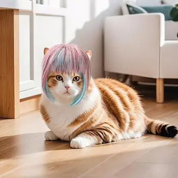 Dog Cat Costume Wig Funny Blue Pink Pet Cosplay Wig Dog Apparels Indoor Outdoor Wear With Adjustable Strap Role Play Joy 1