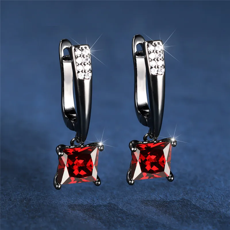 Cute Female Geometric Crystal White Zircon Stone Hoop Earrings Champagne Black Gold Color Wedding Jewelry For Women