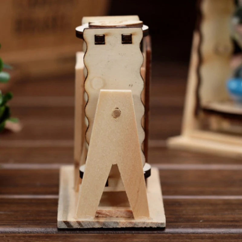 Wooden Hourglass Pen Holder Student Desk Decoration Office Desktop Supplies
