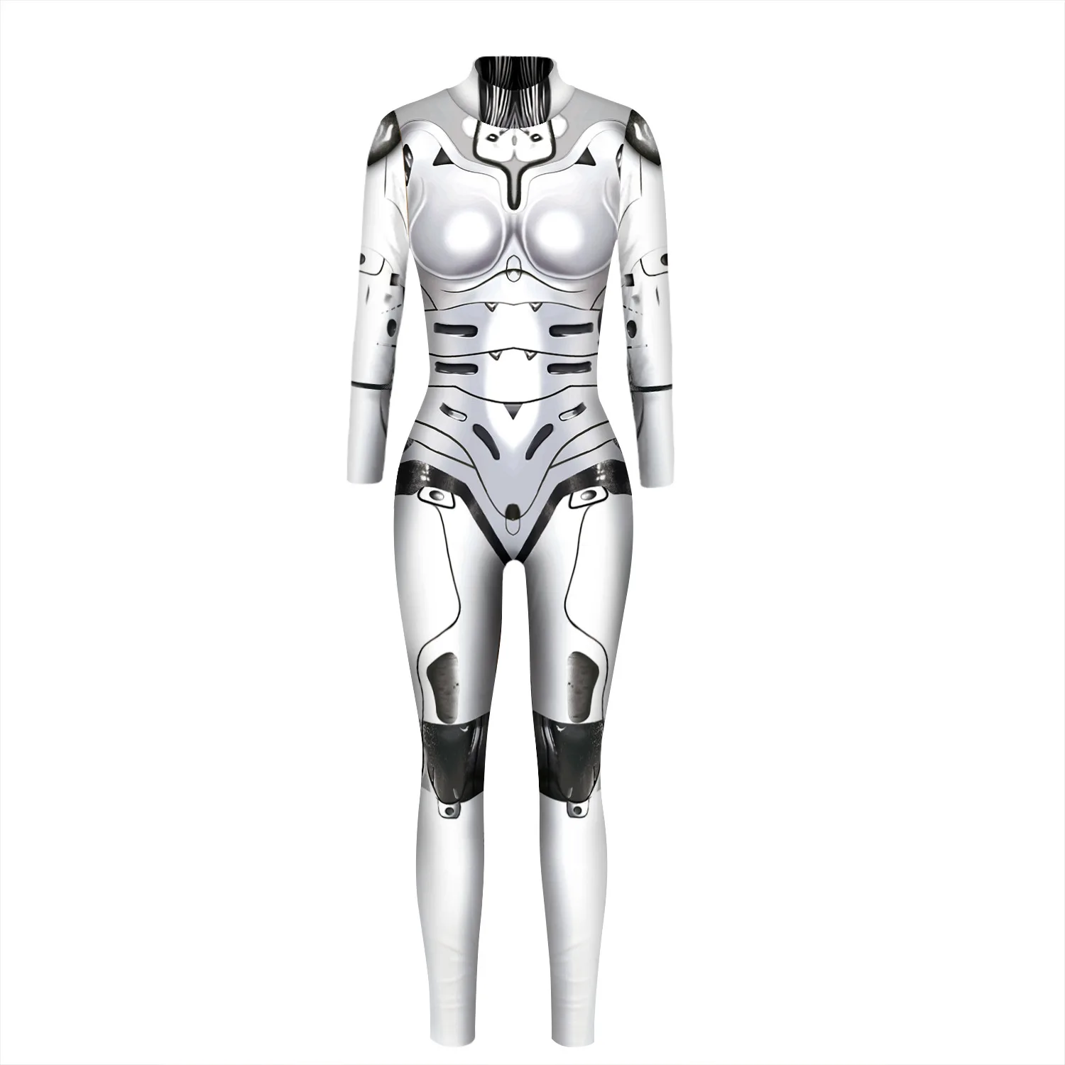 Women Punk Robot Cosplay Halloween Costume Fancy Dress Jumpsuit Bodysuit Catsuit 