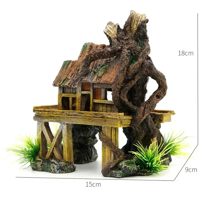 

Aquarium Ornaments Decoration Shelter Landscaping Reptile Tank Fish Building House Artificial Resin Decor