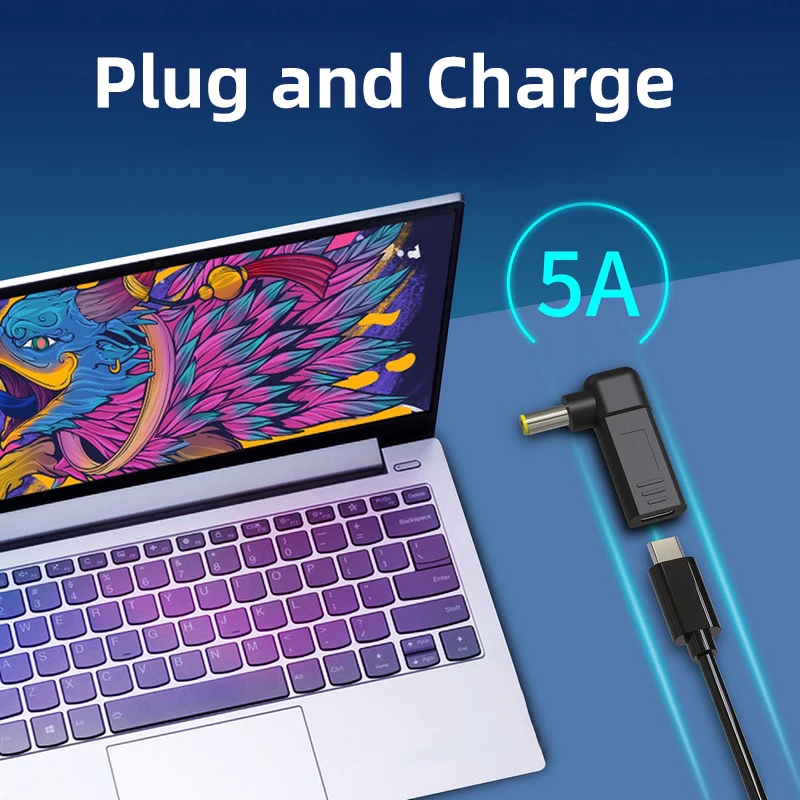 노트북 전원 어댑터 커넥터 DC 플러그 USB 타입 C 암 커넥터를 HP, Dell, Asus, Acer, Lenovo 노트북용 범용 수 커넥터로 변환하는 컨버터