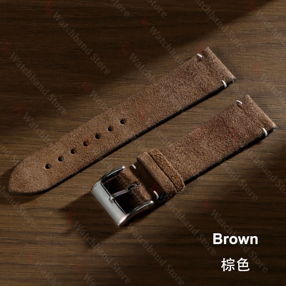 Premium Vintage Suede Cowhide Watch Strap in Blue Brown – Sporty & Stylish Replacement Watchband Accessory