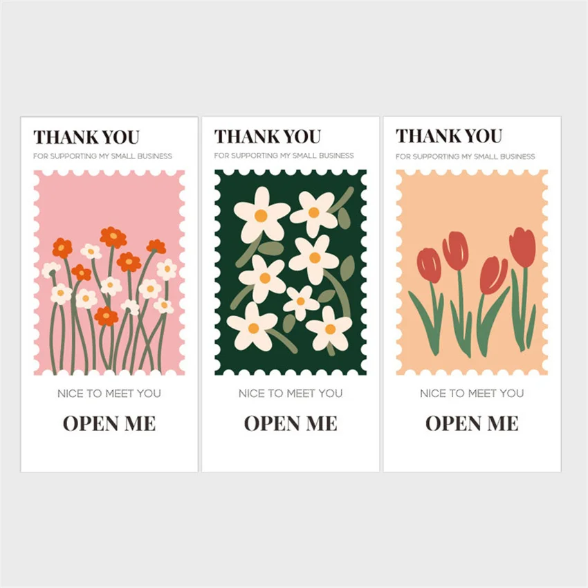 

50pcs Flowers Thank You Stickers for Small Business Box Packaging , Bakery, Handmade Goods Wedding Party Gift Bags Seal labels