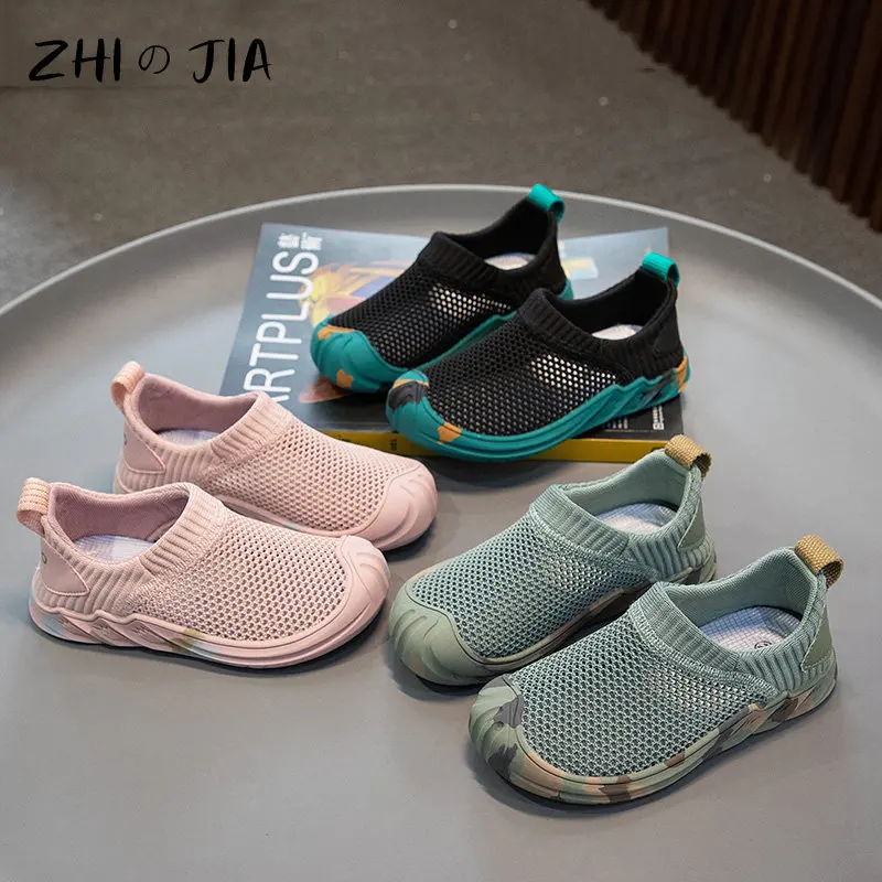 New Summer Casual Sports Shoes Single Mesh Breathable Comfortable Sneaker for Boys Girls Knitted Running Footwear Children 26-37