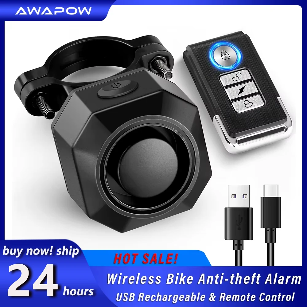 Awapow Wireless Bicycle Alarm USB Charging Motorcycle Bike Alarm Remote Control Anti-theft Bike Vibration Detector System