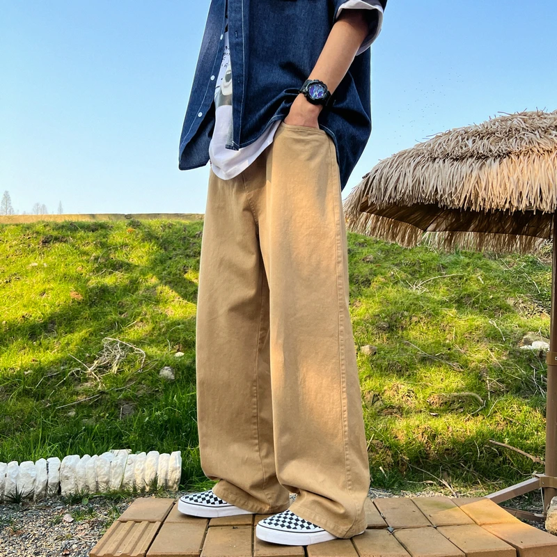 

Fashion Long Oversized Pants Men Streetwear Clothing Solid Cotton Straight Trousers Khaki White Green White Casual Pants Man