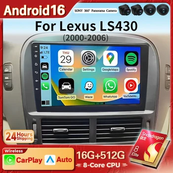 Radio para Auto Android 16 con Carplay, Pantalla 2K, Reproductor Multimedia BT para Lexus LS430 XF30 LS 430 2000 - 2006, Autoradio DSP Qualcomm 1