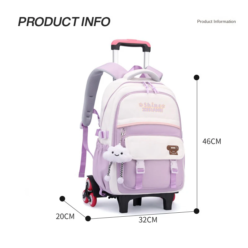 Children School Rolling Backpacks School bags for Girls Trolley Bag with Wheels Waterproof School Bag Student Wheeled Backpack 6
