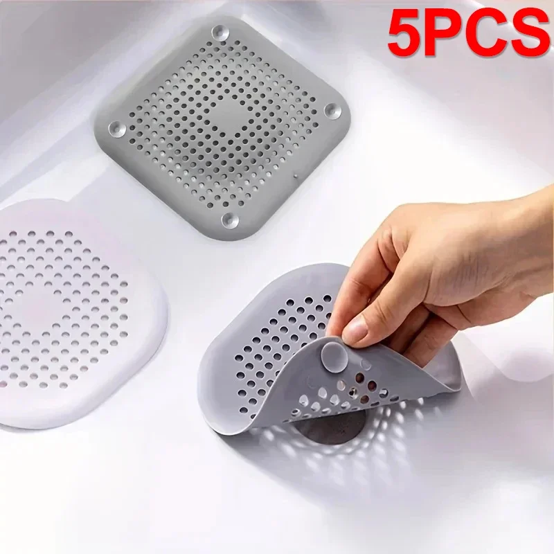 Sink Strainer 5/1PCS Hair Catcher Filter Sink Anti-blocking Strainer Bathtub Shower Floor Silicone Stopper Cover Kitchen Bathroom Accessor