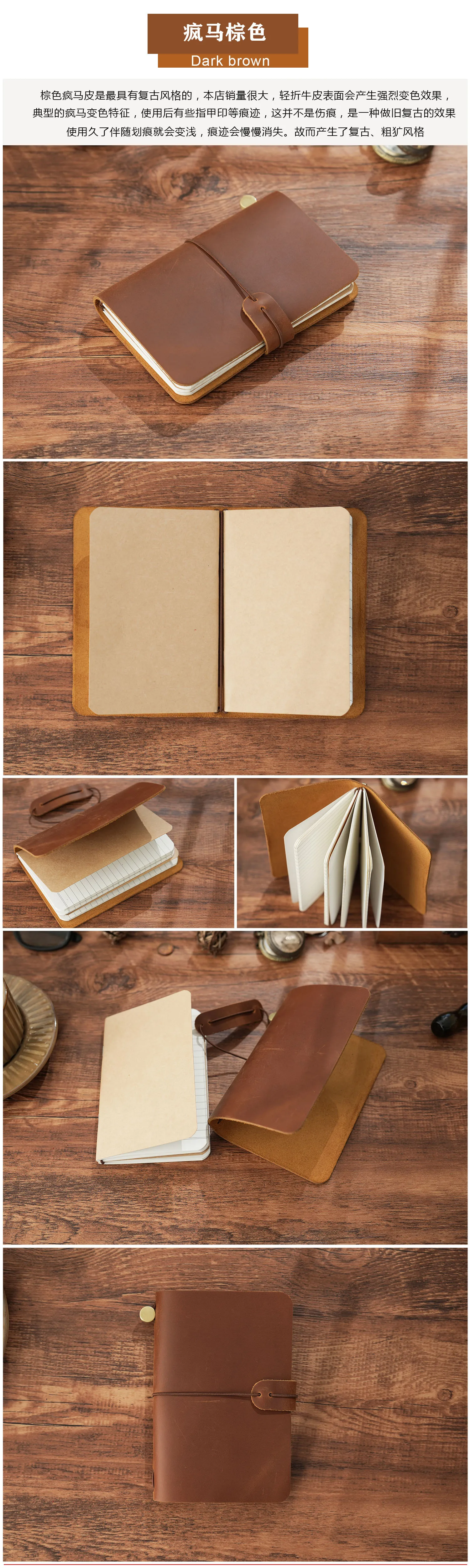 Vintage-Reisenotizbuch, Outdoor-Edition, handgefertigtes Echtleder, 14,8 x 10 cm, Tagebuch/Tagebuch/Planer mit Gummiband – Detail 13