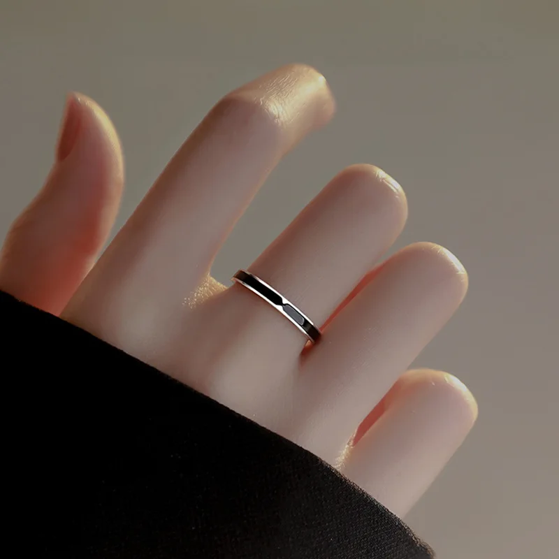 Silver Color Ring for Women Black Ring New Trendy Cool Style Adjustable Index Finger Open Vintage Jewelry