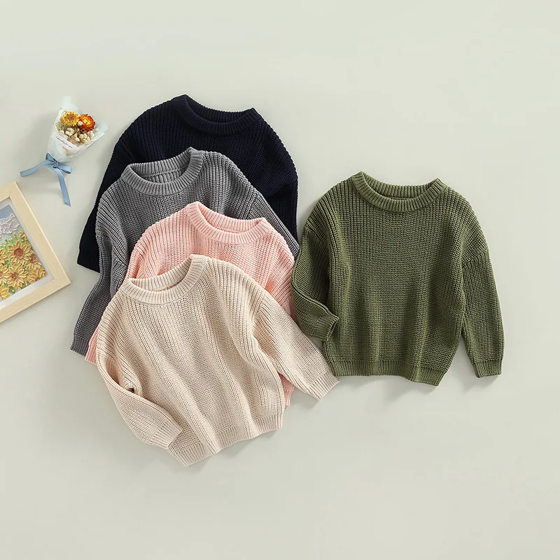 Autumn Winter Baby Kids Boys Girls Long Sleeve Solid Color Knit Sweater  Baby Kids Boys Girls Pullover Sweaters Jumper Clothes