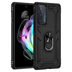 Magnetic Metal Ring Stand Armor Shockproof Protective Case - Moto Edge 20 Fusion (Black)