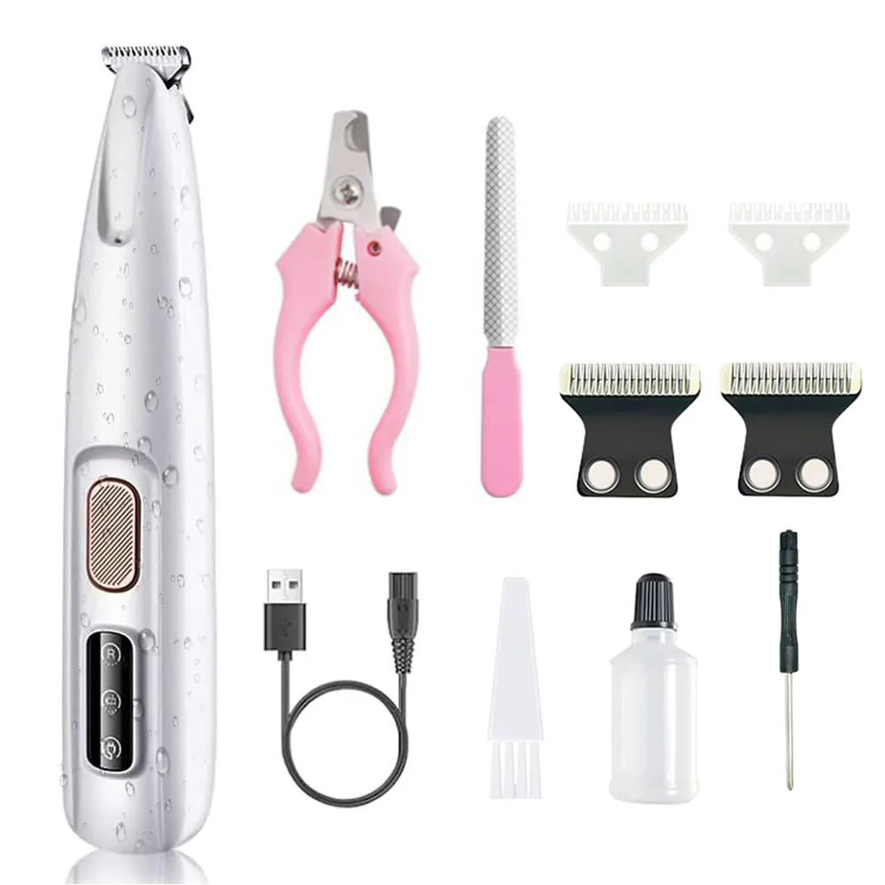 Professional Pet Paw Trimmer with LED Light 18mm Blade Safe Skin-Friendly Waterproof & Quiet Clipper for Cat/Dog Grooming